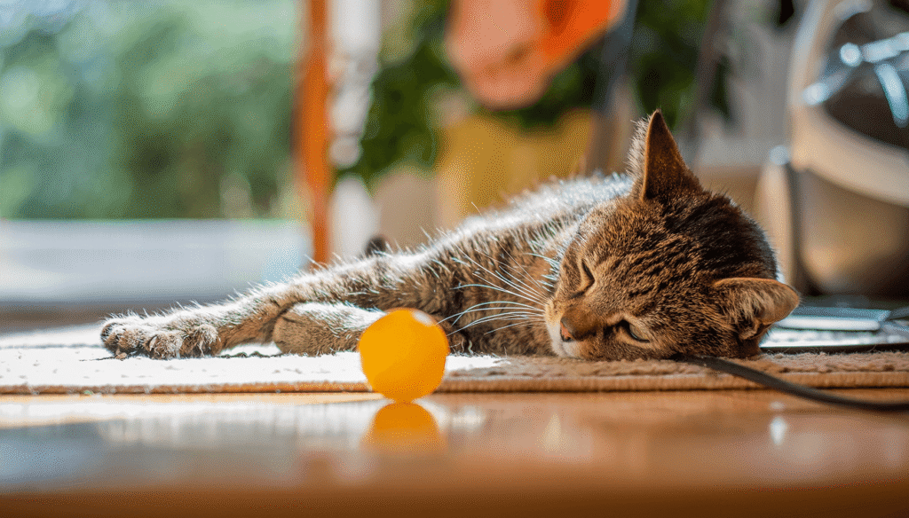 Cute cat lying floor home